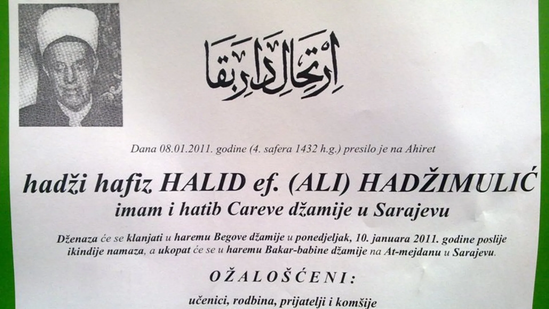 Predstavnici Islamske zajednice u Crnoj Gori na dženazi hadži hafizu Halidu ef. Hadžimuliću