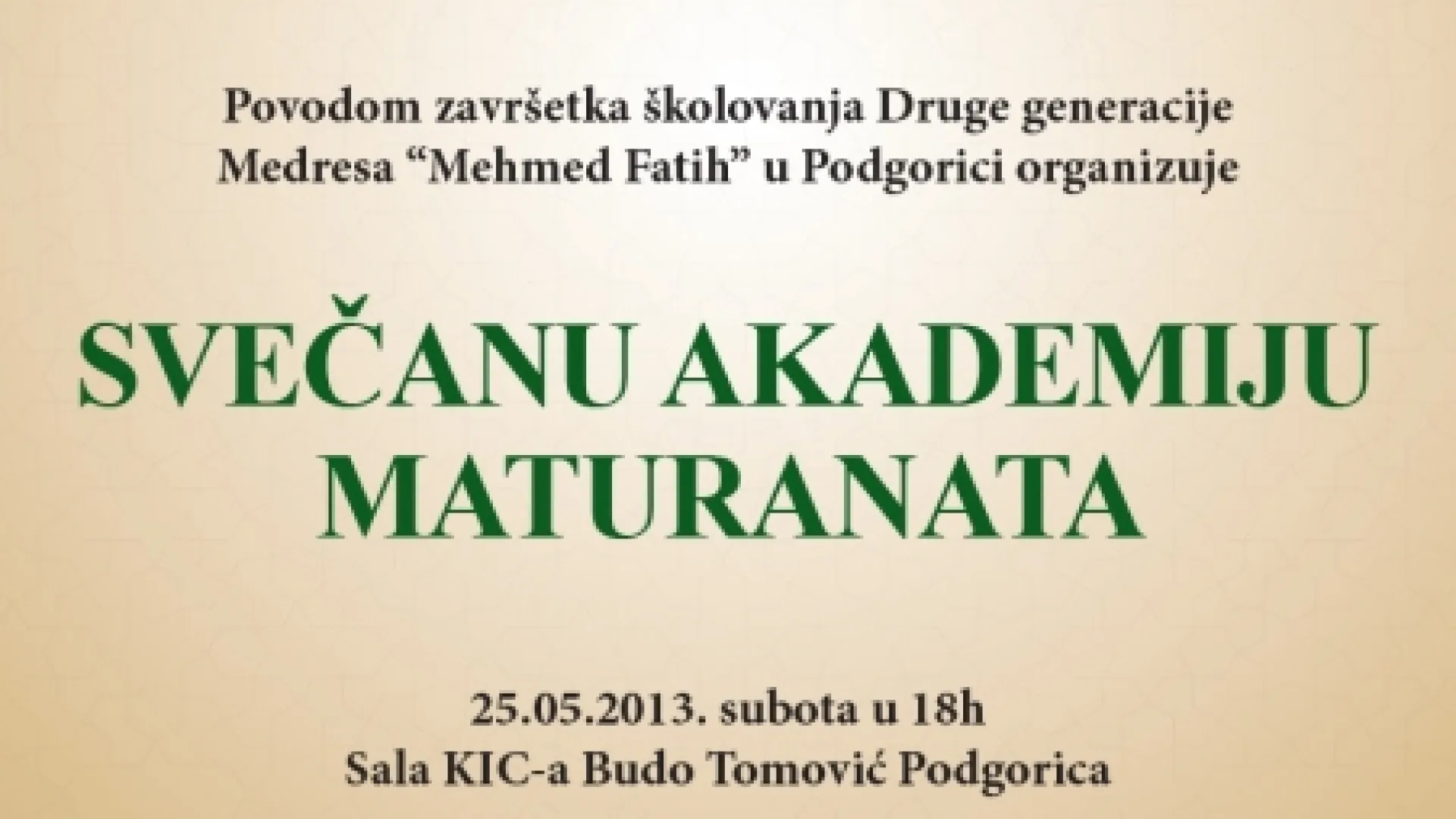 SVEČANA AKADEMIJA DRUGE GENERACIJE MATURANATA medrese “MEHMED FATIH” u Podgorici