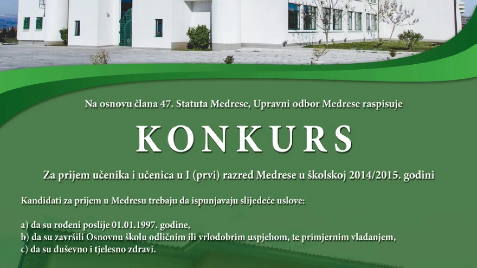 KONKURS za upis nove generacije učenika/ca