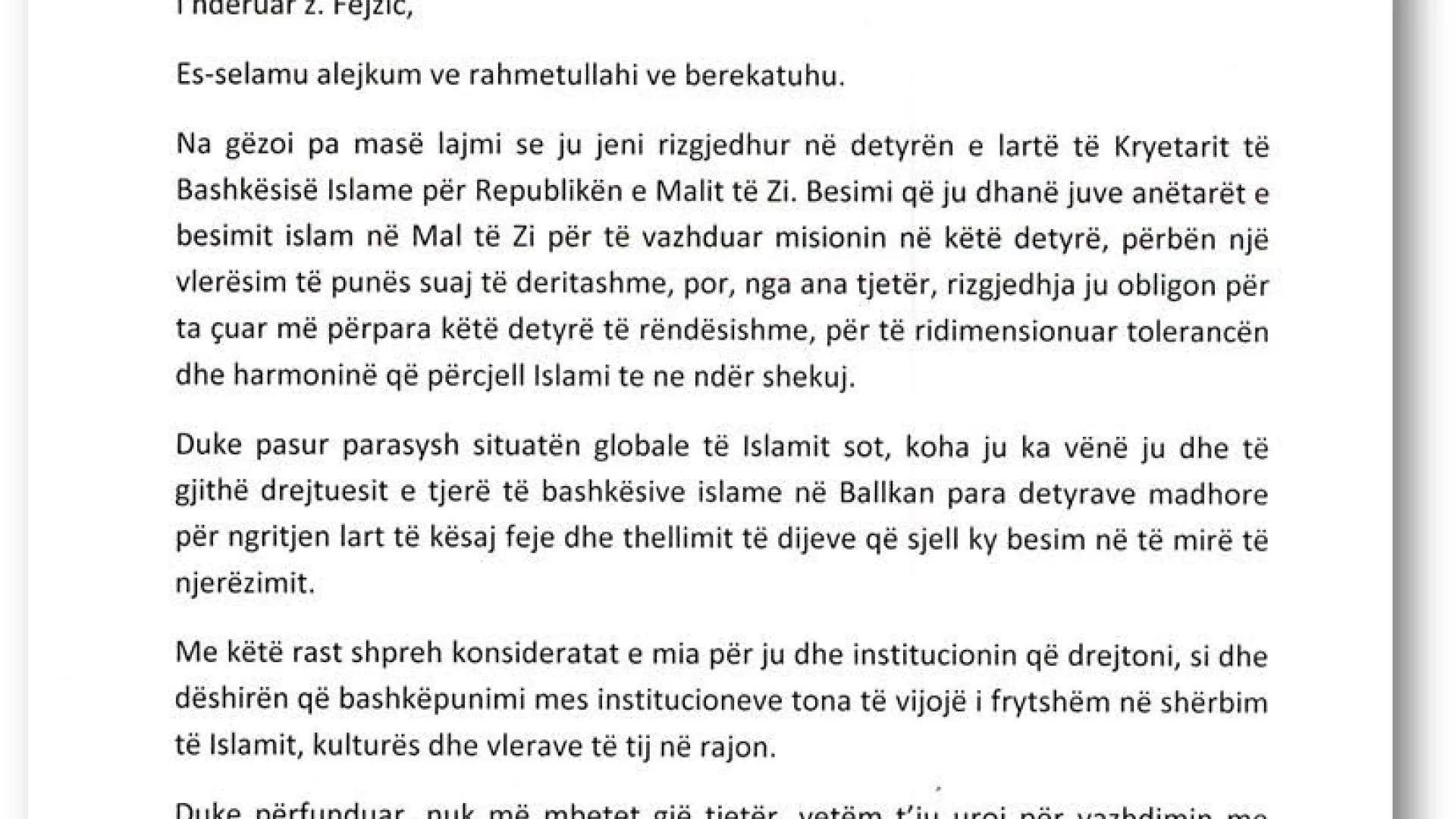 Direktor Albanskog instituta za islamsku misao iz Tirane dr. Ramiz Zekaj čestitao reisu Fejziću