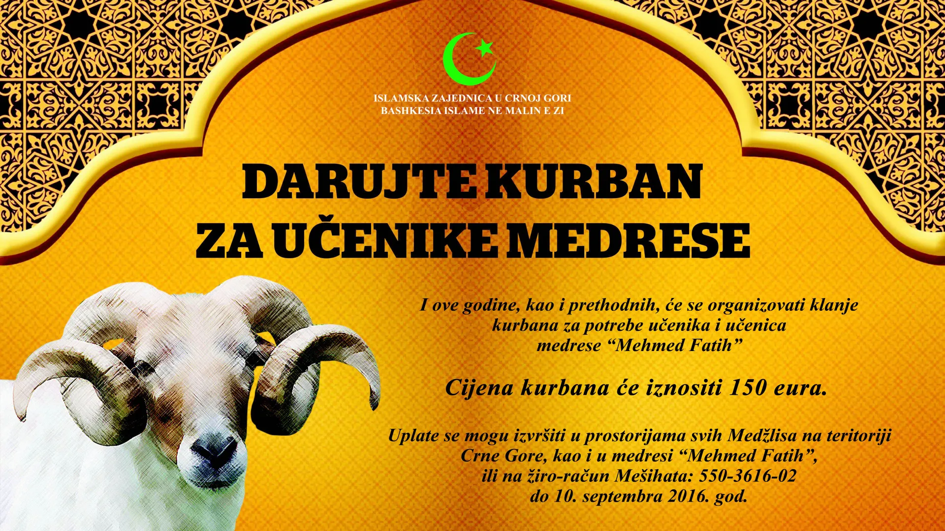 Darujte kurban za učenike Medrese