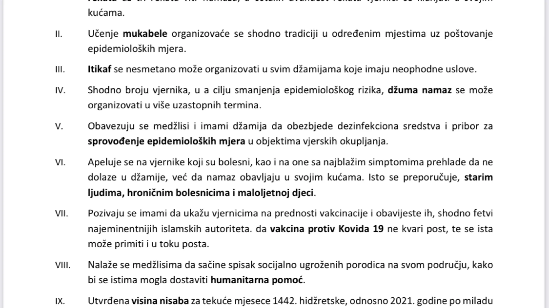 ODLUKA O VJERSKIM AKTIVNOSTIMA TOKOM RAMAZANA