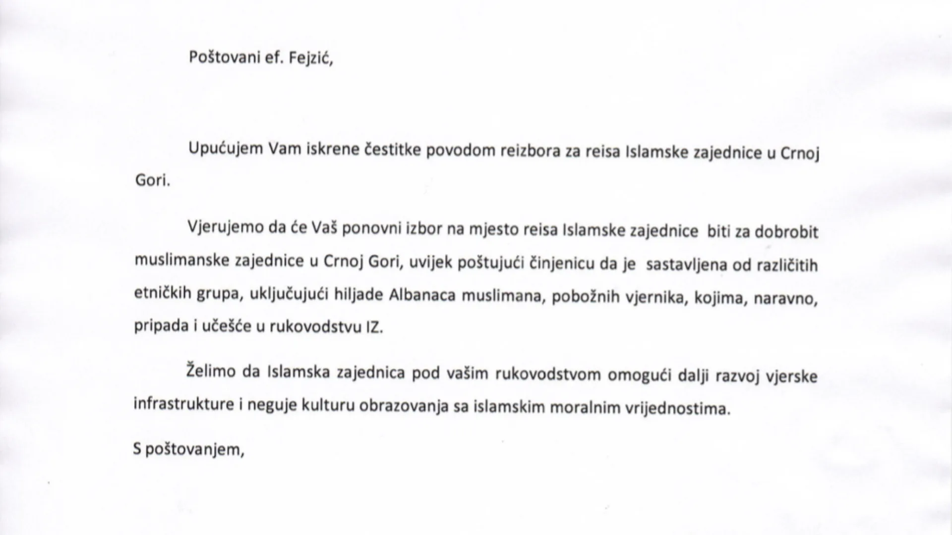 Čestitka predsjednika Nove Demokratske Snage Forca g. Gencija Nimanbegua