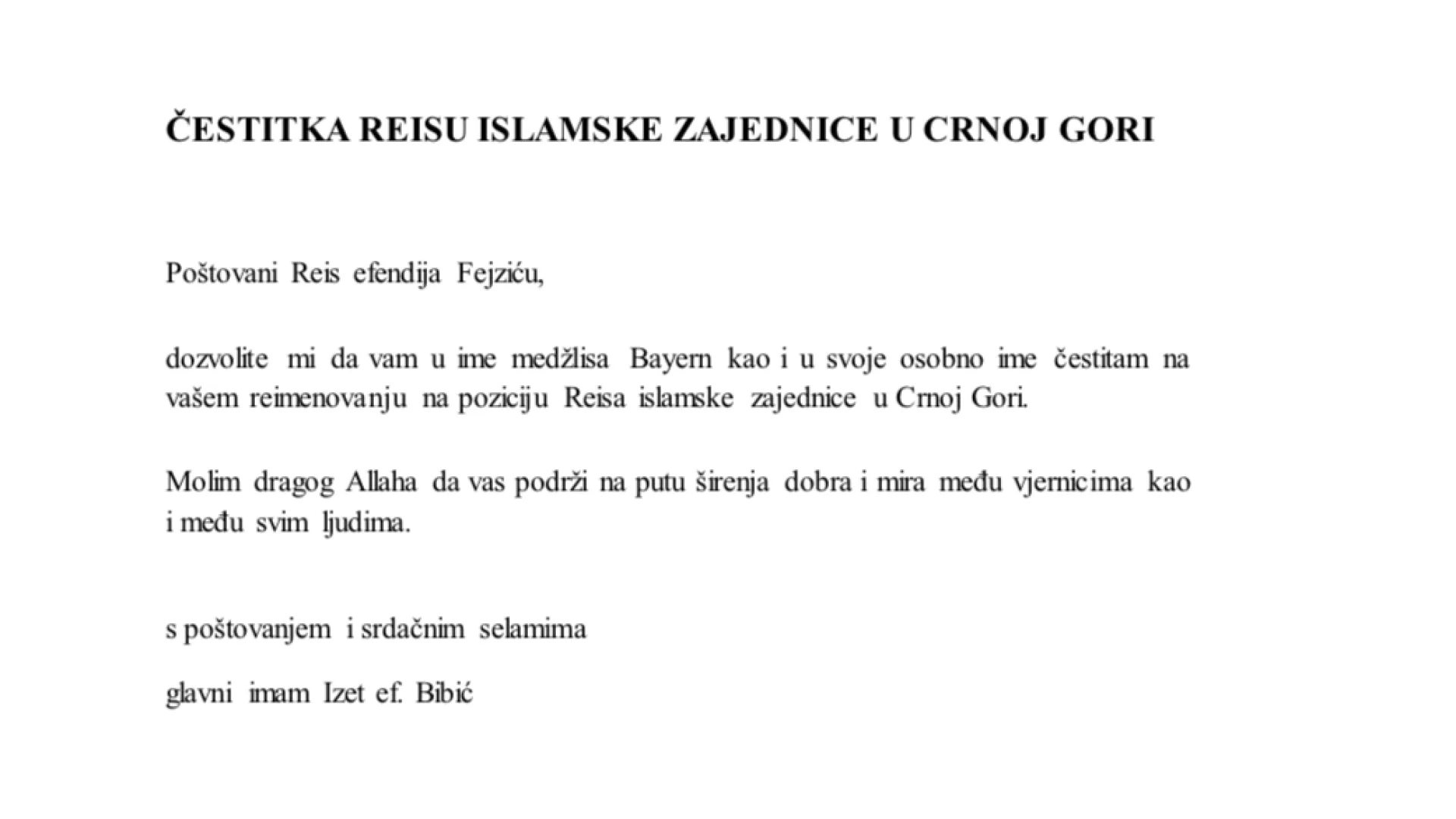 ČESTITKA ISLAMSKE ZAJEDNICE BOŠNJAKA U NJEMAČKOJ - MEŠIHAT - MEDŽLIS BAYERN