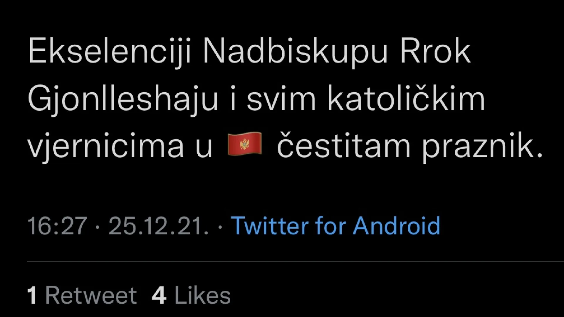REIS FEJZIĆ UPUTIO ČESTITKU VJERNICIMA KATOLIČKE VJEROISPOVIJESTI