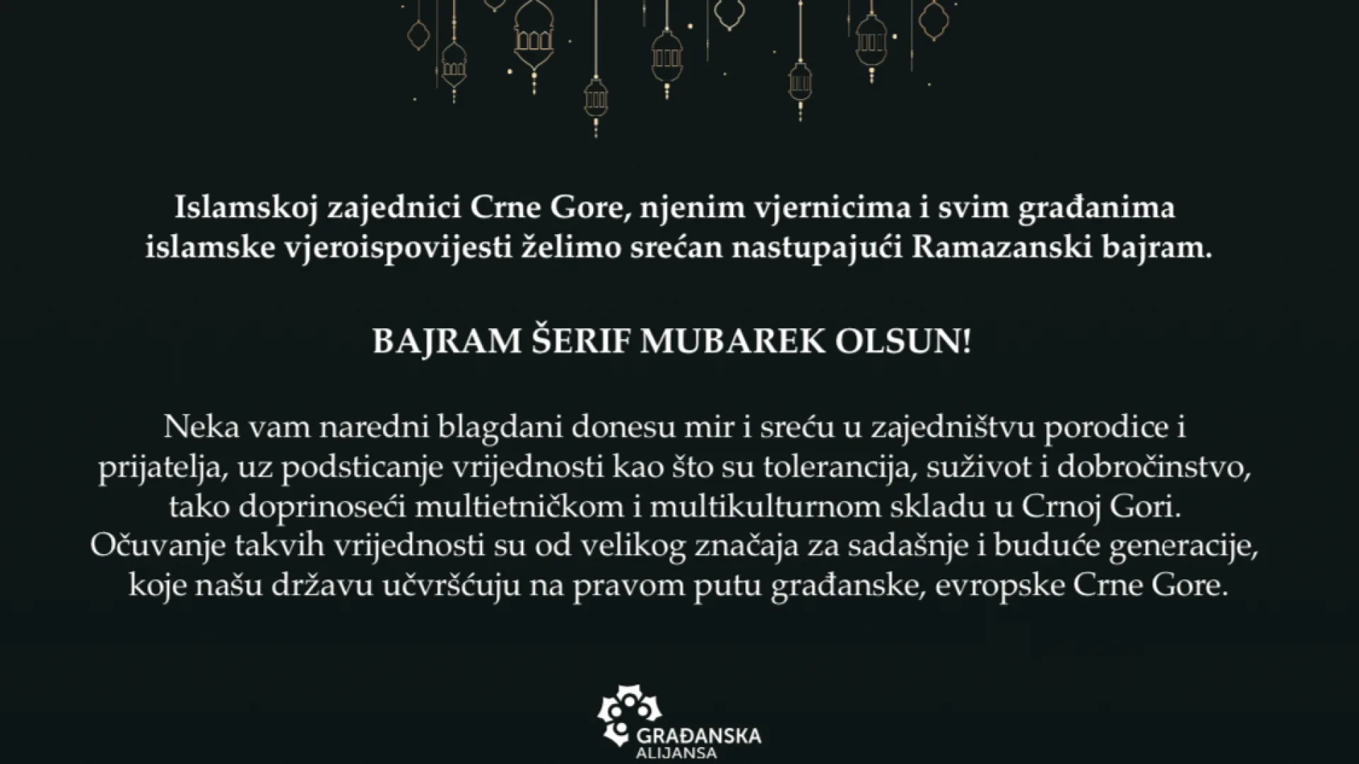 BAJRAMSKA ČESTITKA - GRAĐANSKA ALIJANSA