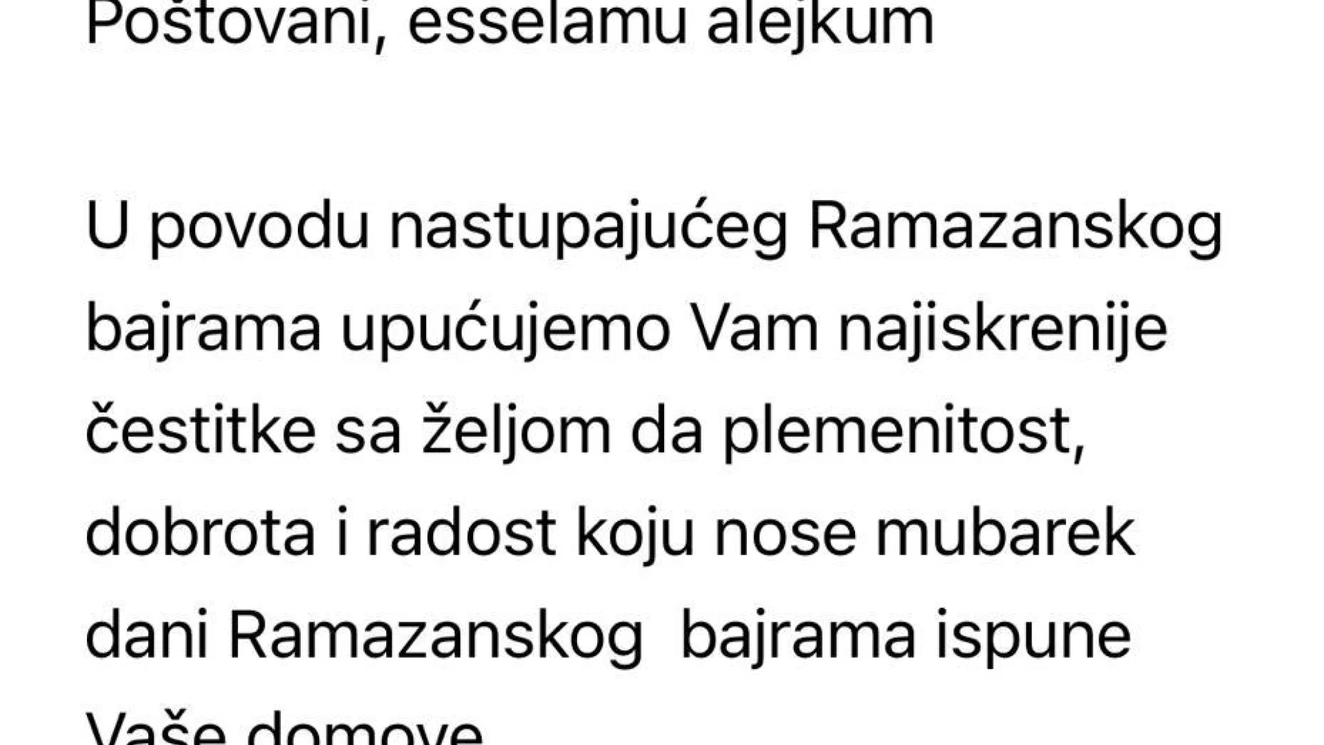 BAJRAMSKA ČESTITKA - MUFTIJA TRAVNIČKI