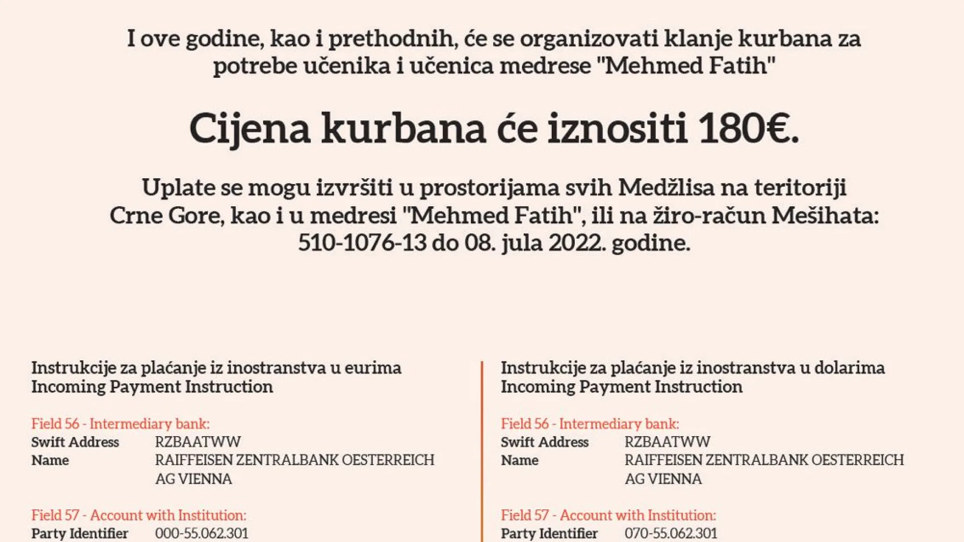 DARUJTE KURBANZA UČENIKE MEDRESE - DHURONI KURBANPËR NXËNËSIT E MEDRESESË