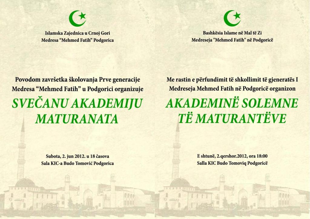 SVEČANA AKADEMIJA MATURANATA medrese “MEHMED FATIH” u Podgorici