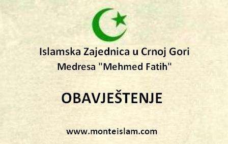 Medresa “Mehmed Fatih” - Obavještenje za maturante